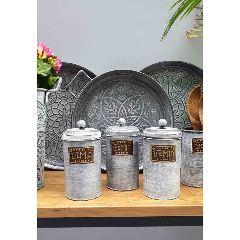 Metal Jar - Set of 3, 22cm H x 11cm W x 11cm D