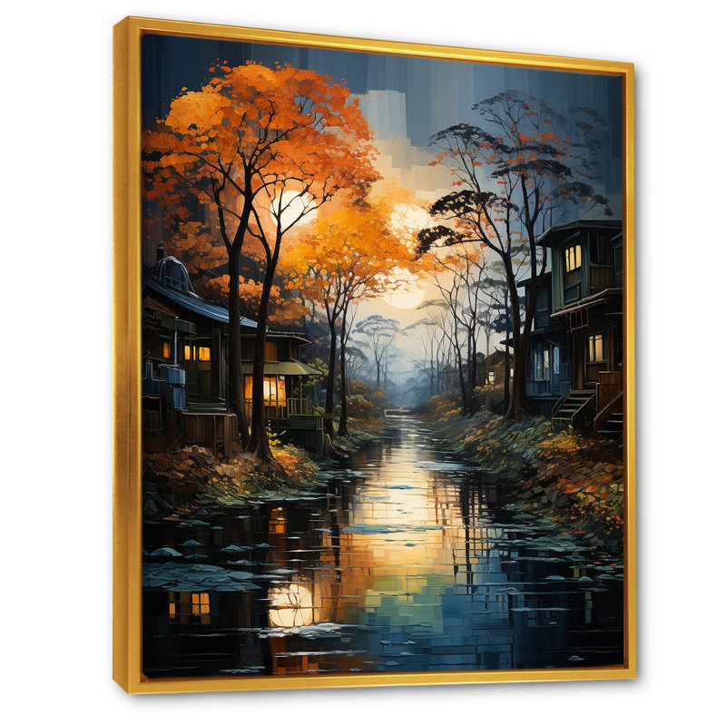 «Tranquil Lakes Rivers Urban Symphony I», reproduction sur toile, H 20 po x l 12 po x P 1 po, Cadre flottant doré