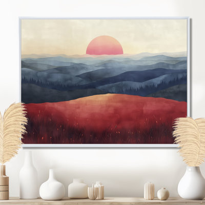 Red Blue Abstract Sunset Mountain Landscapes I - Landscape Mountains Wall Art Print