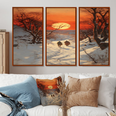Coucher de soleil sur la forêt d'hiver