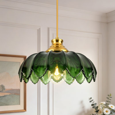 Luminaire suspendu 1 lumière avec abat-jour en verre pétale