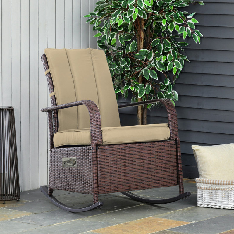 Chaise berçante d'extérieur en osier Jayovanni, Brun