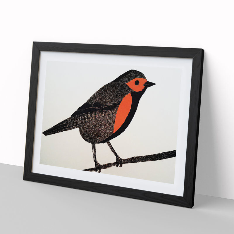 Shining Robin Bird - Framed Print, 34cm H x 46cm W x 2cm D, Black