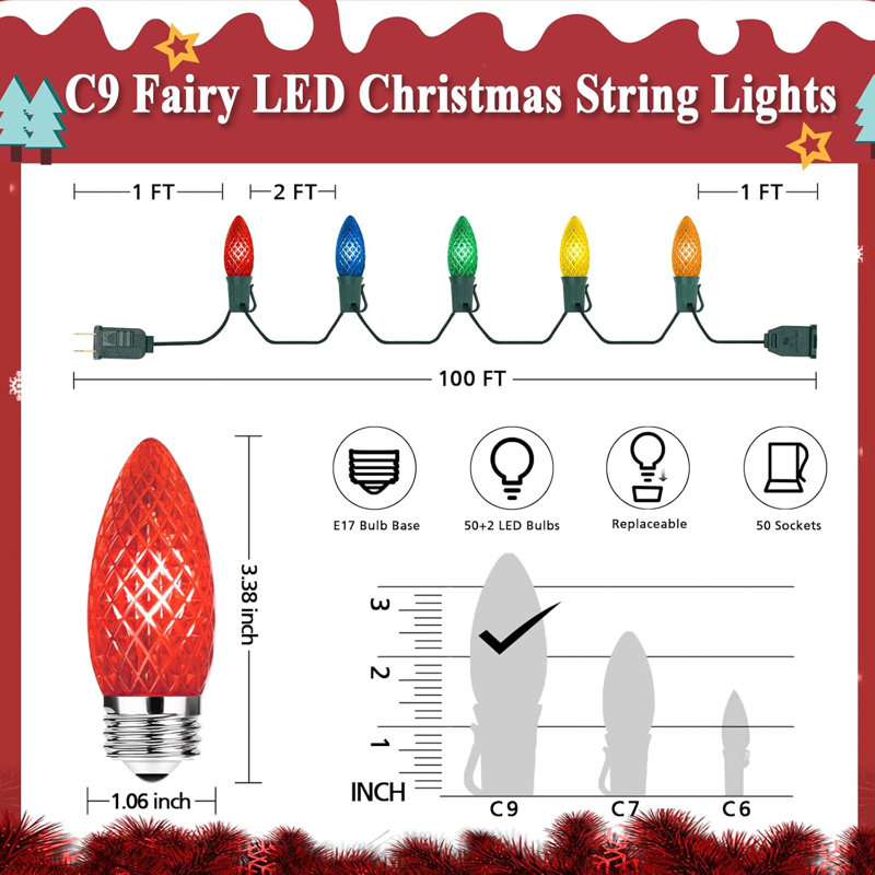 The Holiday Aisle® 100FT 50 LED Indoor Outdoor Christmas String Light For House Roof Patio Tree, Multicolor