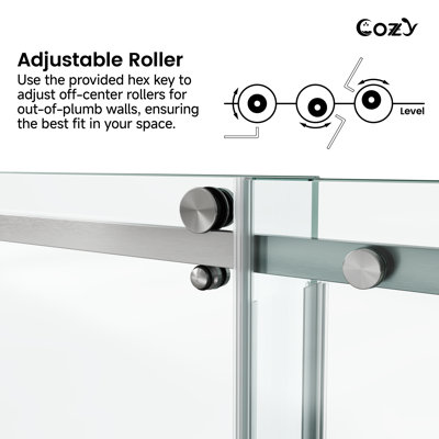 68-73" W X 76" H Frameless Single Sliding Shower Door with 3/8" (10mm) Clear Tempered Glass, Shatter-Resistant Film & Installation Hole Locator - Square Top Rail