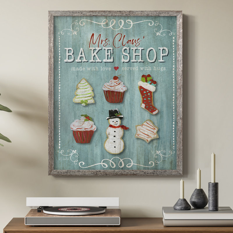 Mme. Claus Bake Shop, reproduction encadrée - bois massif, H 11 po x l 9 po