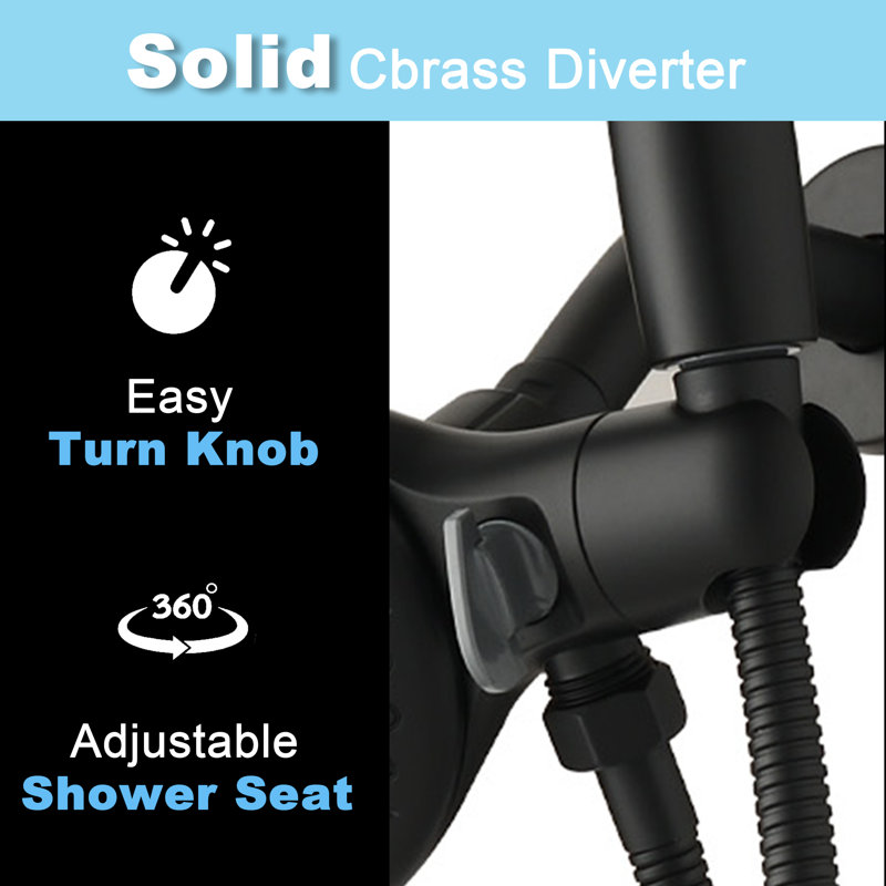 Spot Resist Multi-function Handshower And Rainfall Shower Head Trim Combo With Shower Handle, Matte Black