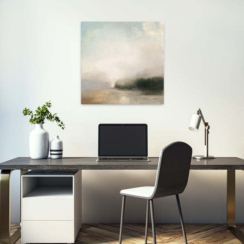 Forêt contemporaine lointaine avec art abstrait bleu, H 18 po x l 18 po