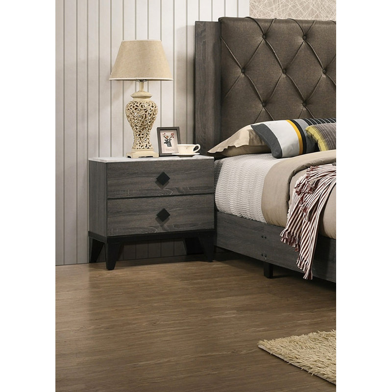 Platinum 2-Drawer Nightstand, Grey