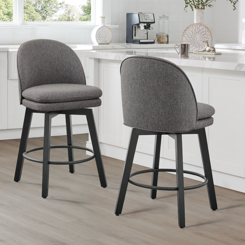 Tabouret de comptoir pivotant rembourré Mckenli, Gris foncé, 2