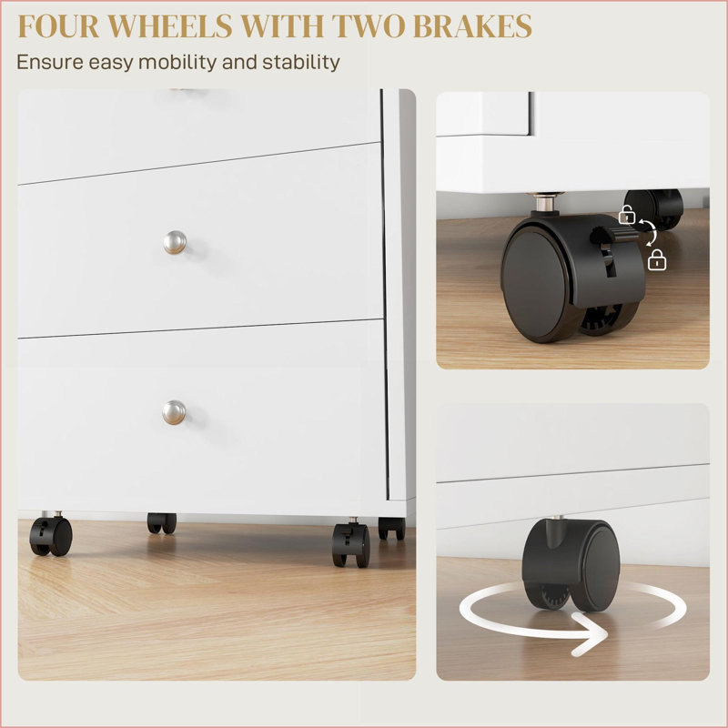 Cabinets: Home Office Storage with 3 Drawers, Removable Tray | Rolling Under Desk Printer Stand | Snow White | Particle Board
