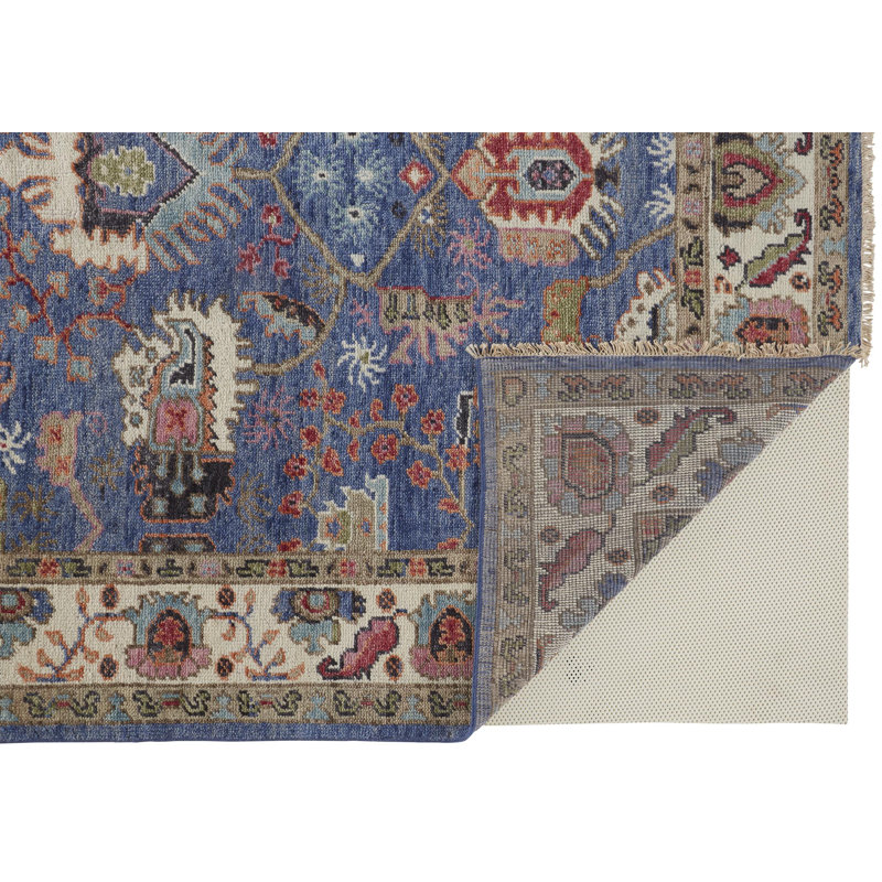 Beall Wool Oriental Area Rug in Blue, Rectangle 5'6" x 8'6"