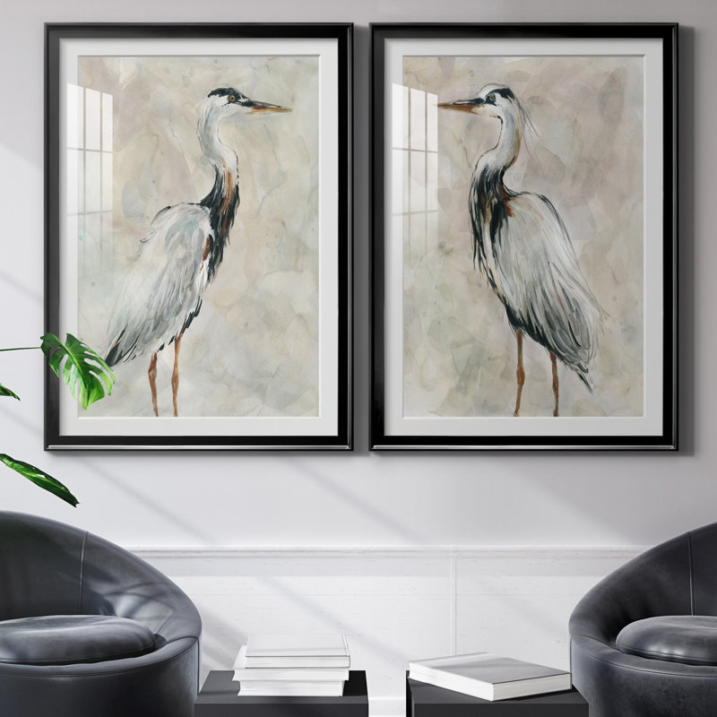 Crane At Dusk I - 2 Piece Print Set, Framed Print with Mat, 31.5" H x 47" W, Black