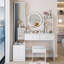 Armoire à miroir pleine grandeur avec coiffeuse à DEL et tabouret rembourré-1831423505