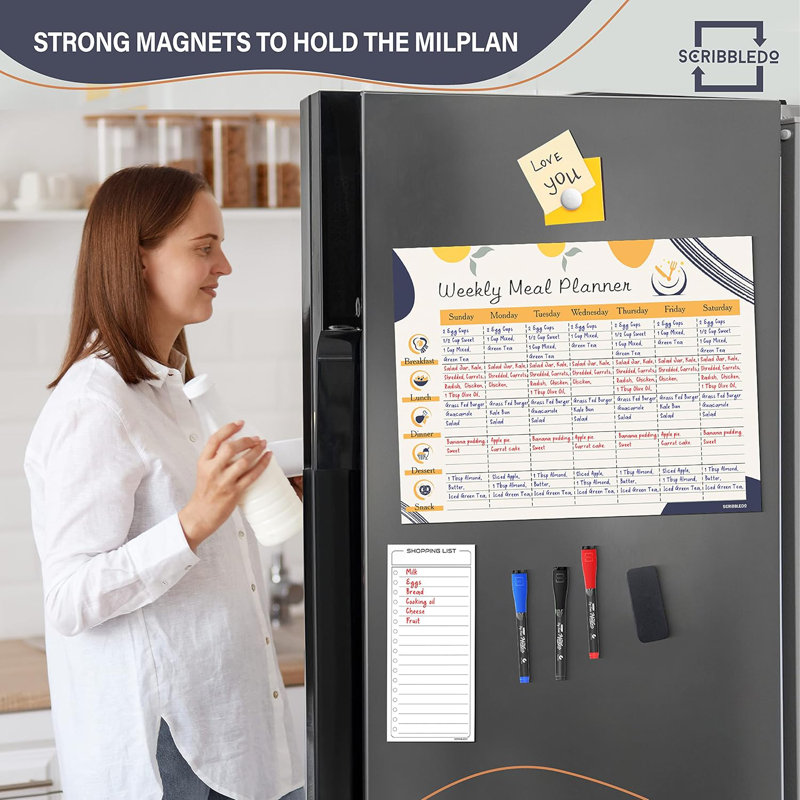 Planificateur de repas hebdomadaire magnétique effaçable à sec 13 "x 17" pour réfrigérateur 