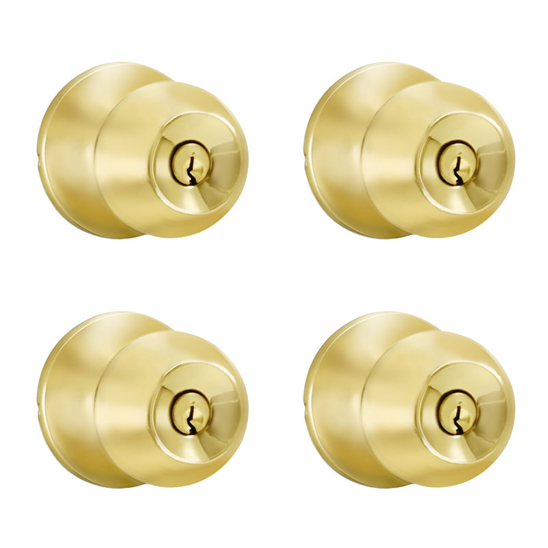 Polished Brass Entry Knob Set with Single Cylinder Deadbolt