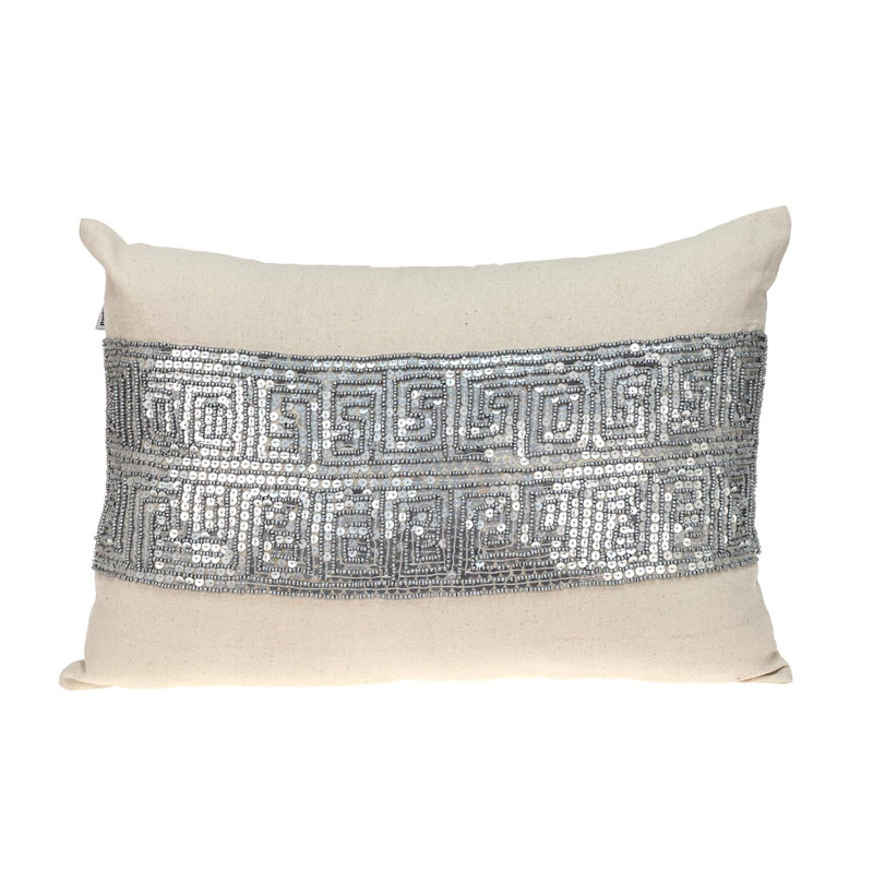 Misty Transitional Beige Throw Pillow, Beige/Silver