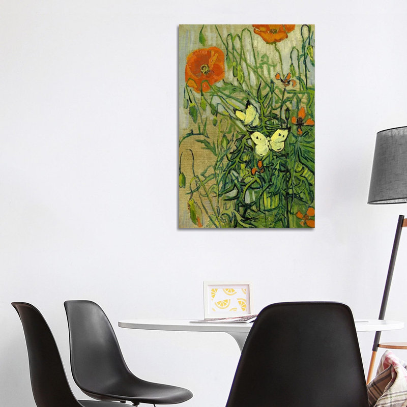 Butterflies And Poppies by Vincent Van Gogh - Floater Frame Painting on Canvas, 101.6 cm H x 66.04 cm W x 3.175 cm D