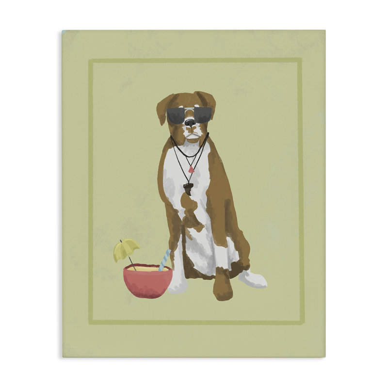 Boxer Beach Day, toile par Sadie Harper, H 20 po x l 16 po