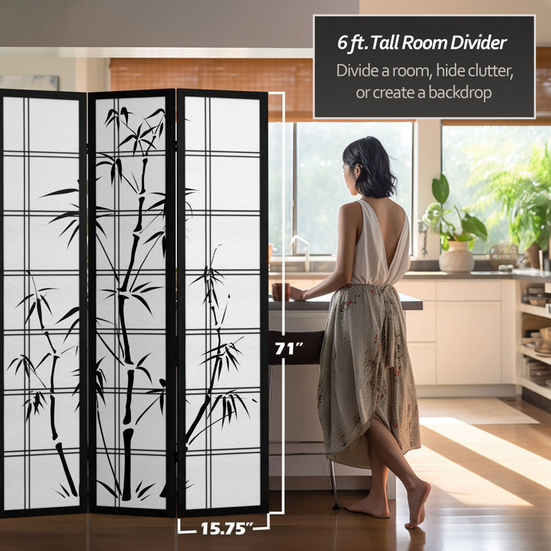 Cloison 3 panneaux pliables en toile l 38,74 po x H 71 po Keir, Noir