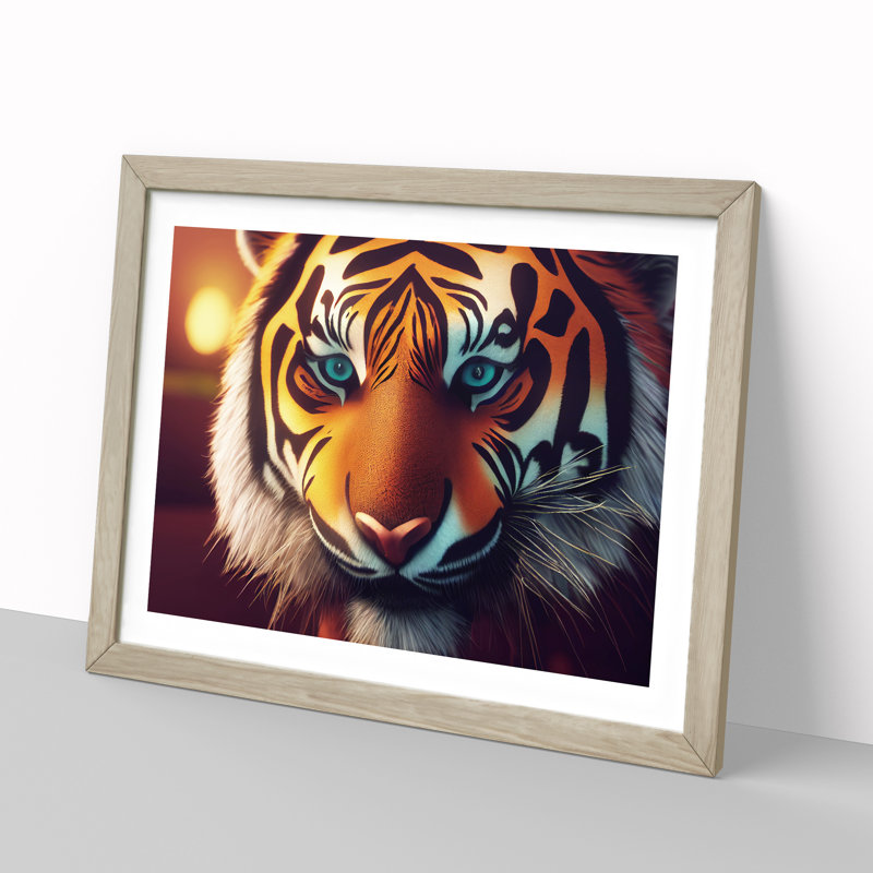 Bold Tiger - Single Picture Frame Print, 46cm H x 64cm W x 2cm D, Oak Framed