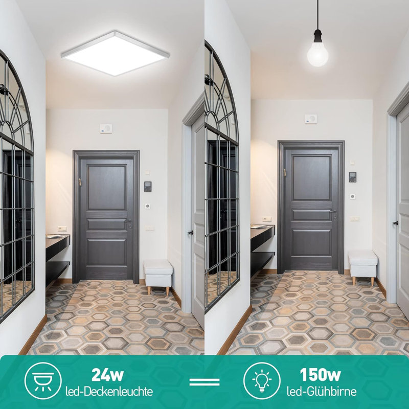 Motion Sensor Ceiling Light, 12 Inch Square Motion Sensor Light Indoor, 24W Wired Flush Mount Ceiling Light 5000K, Motion Activated Light For Hallway Stair Walk-In Closet Porch Laundry
