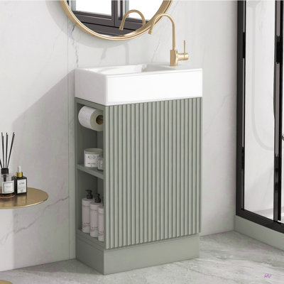 18.6" Bathroom Vanity With Sink, Bathroom Vanity Cabinet With Two-Tier Shelf, Left Or Right Orientation