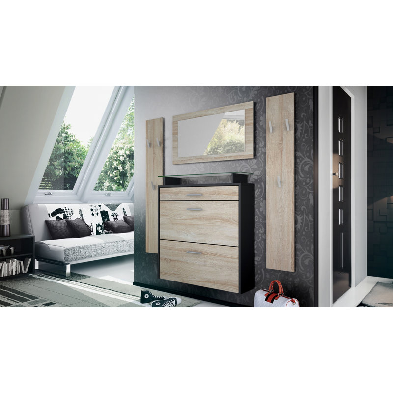 Mccarroll Hall Tree with Shoe Storage, Oak/Matt black