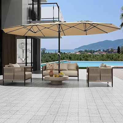 Grand parasol de patio de 15 pi, parapluie extérieur double face
