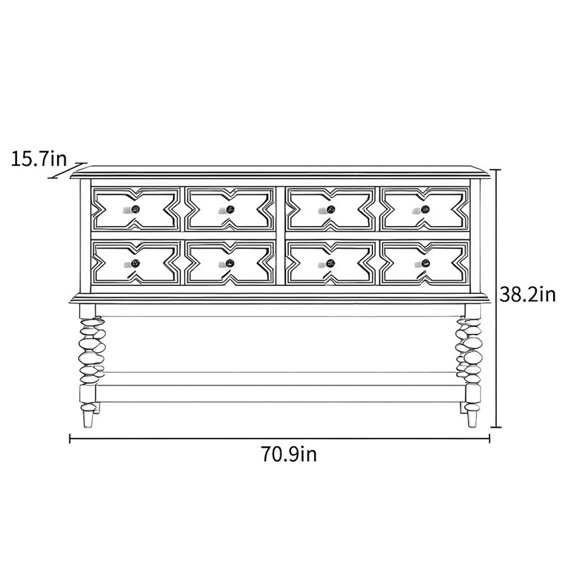 Console rétro de style français, Crème, crème, H 38,2 po x l 70,9 po x P 15,7 po
