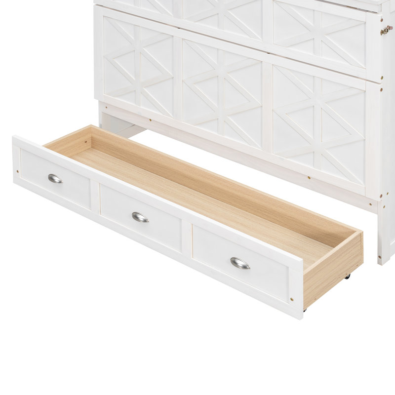 Lit escamotable double avec grands tiroirs Versa, Blanc