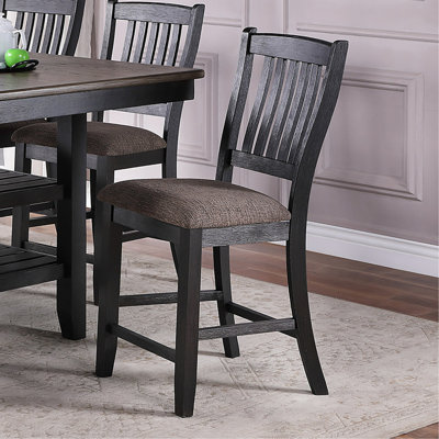 2 pièces de chaises hautes en tissu de café foncé, noir, d'une capacité de poids de 250 lb, d'une hauteur de 24 po, d'une salle à manger de style campagnard industriel avec 2 supports de 250 lb, dossier à lattes pour la zone