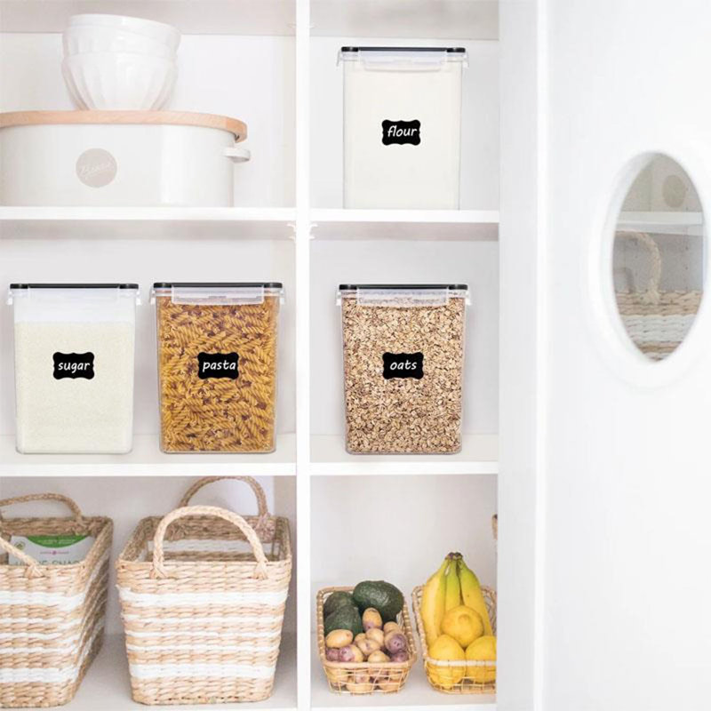 4Pc 5.2L Food Storage Containers With Airtight Lids, Stackable Pantry Organizers 100% Leak-Proof Ideal For Flour, Sugar, Rice, And Dry Foods Includes Labels & Marker