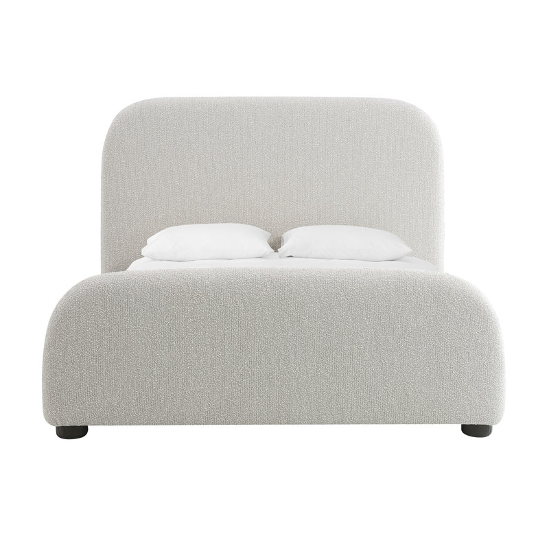 Cora Polyester Upholstered with Solid Oak Dark Cinder Wood Finish King Bed, Queen