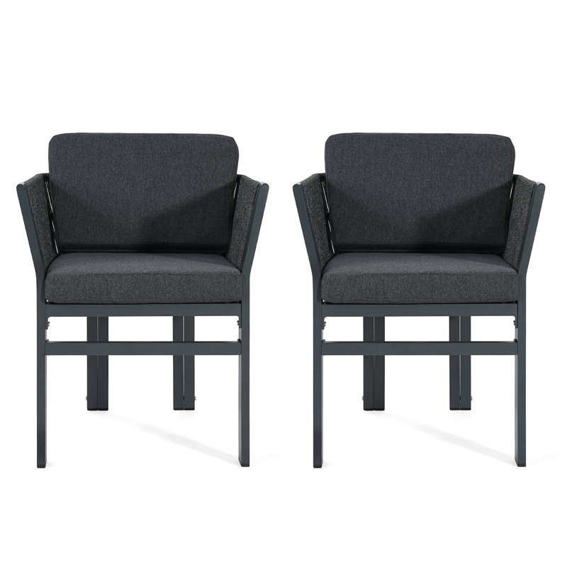 Liora Modern Aluminum Outdoor Dining Chair with Rope-Woven Detail and Water-Repellent Cushions, Gray Cushion/Gray Frame