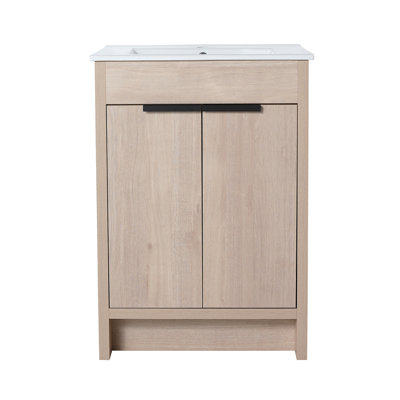 Meuble-lavabo autoportant de 24 po avec 2 portes d'armoire à fermeture en douceur ((KD-PACKING)