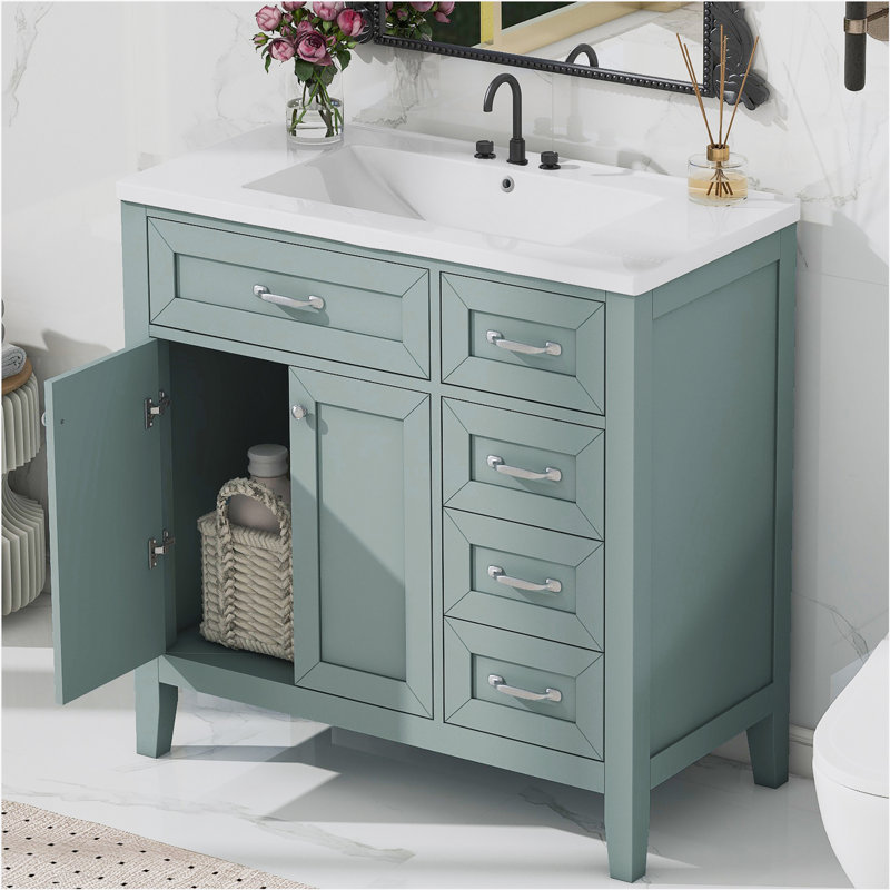 Ensemble de meuble-lavabo 36 po avec lavabo, armoire de salle de bain avec tiroirs, structure solide et panneau de fibres à densité moyenne