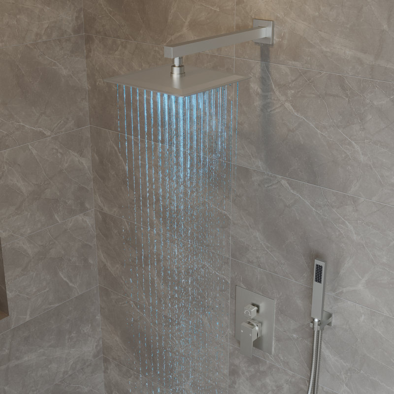  Pressure Balanced Shower Faucet System , 10" LED Rainfall Shower Head with Handheld Spray, Brushed Nickel