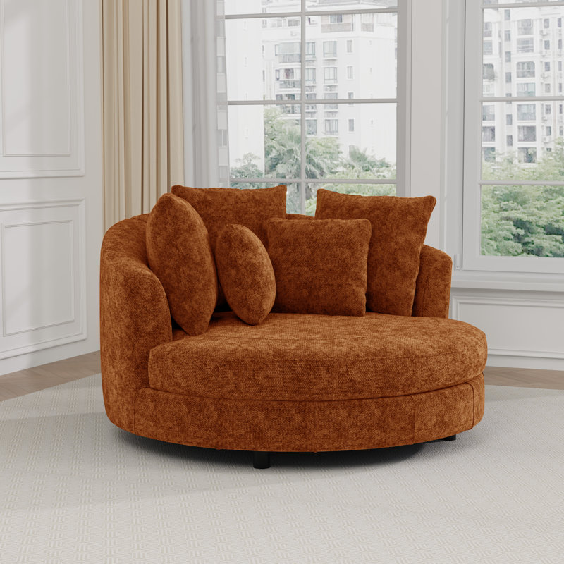 59.8" W Oversized Barrel Chair,Chenille Sofa Chair  With 5 Pillows, Orange