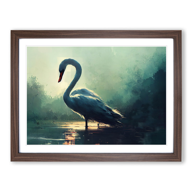 Swan Vol.4 - Single Picture Frame Print, 25cm H x 34cm W x 2cm D, Walnut Framed