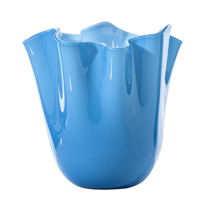 Venini Fazzoletto Vase, 5.31" H x 5.31" W x 5.31" D, Acquamarine