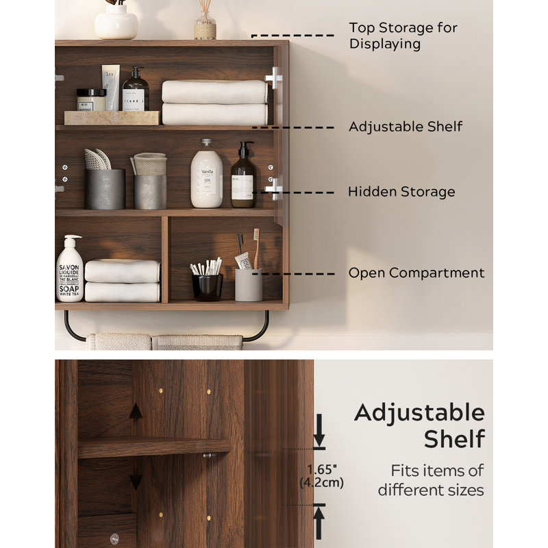 Fluted Bathroom Wall Cabinet，Sliding Barn Door Storage Cabinet - Adjustable Shelf Storage for Bathroom & Kitchen, Brown