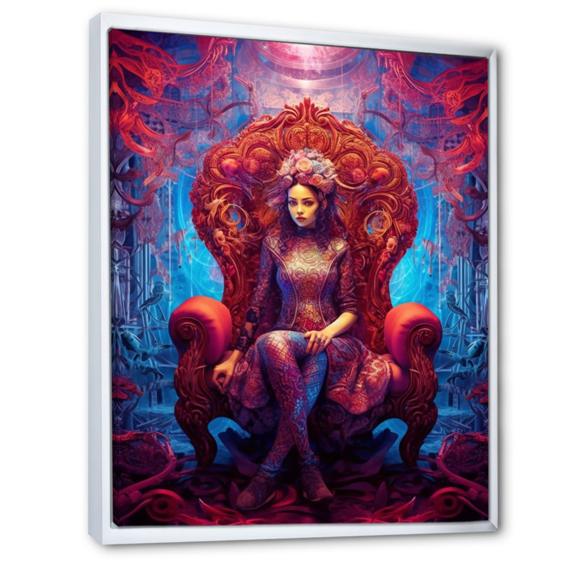 «Red Yoga Lotus Woman» sur toile, H 20 po x l 12 po x P 1 po, Cadre flottant blanc