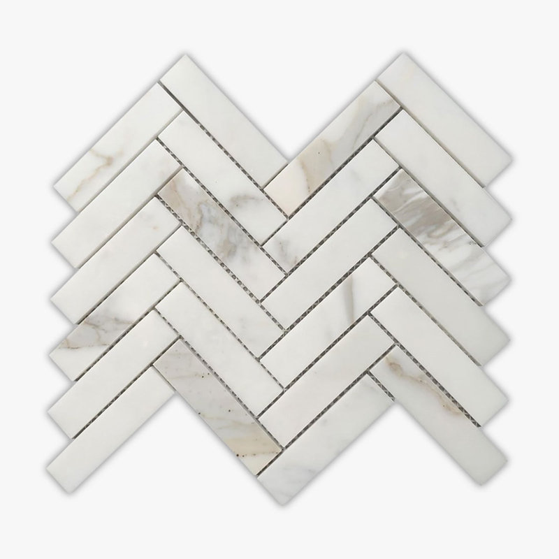 Carreau de mosaïque de mur et de sol à chevrons en marbre 12 po x 13 po Calacatta