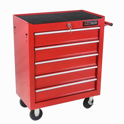 Coffre à outils à 5 tiroirs, armoire de rangement pour outils pour le garage avec 4 roues et système de verrouillage
