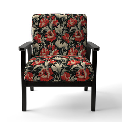 Red And Beige Victorian Ikat Legacy Flowers - Upholstered Victorian, Vintage Accent Arm Chair
