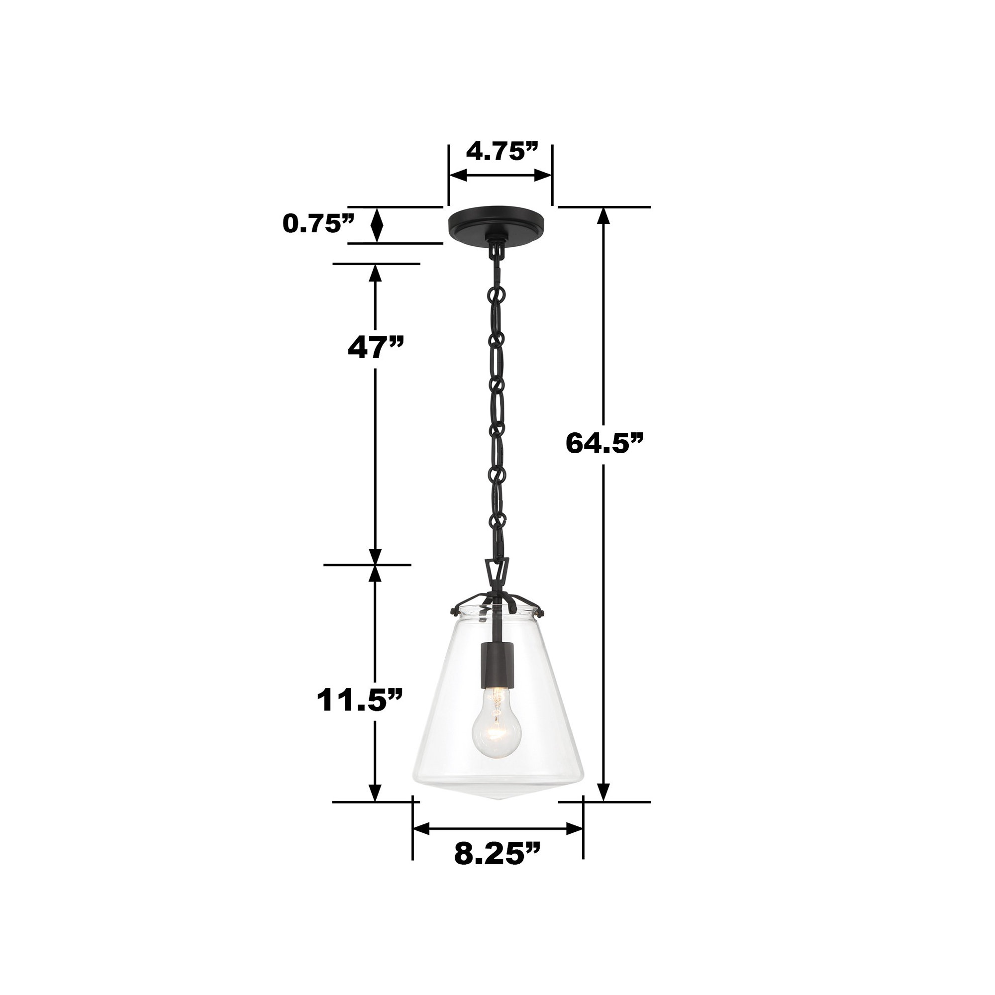 Blair Single Light Glass Dimmable Pendant, Matte Black