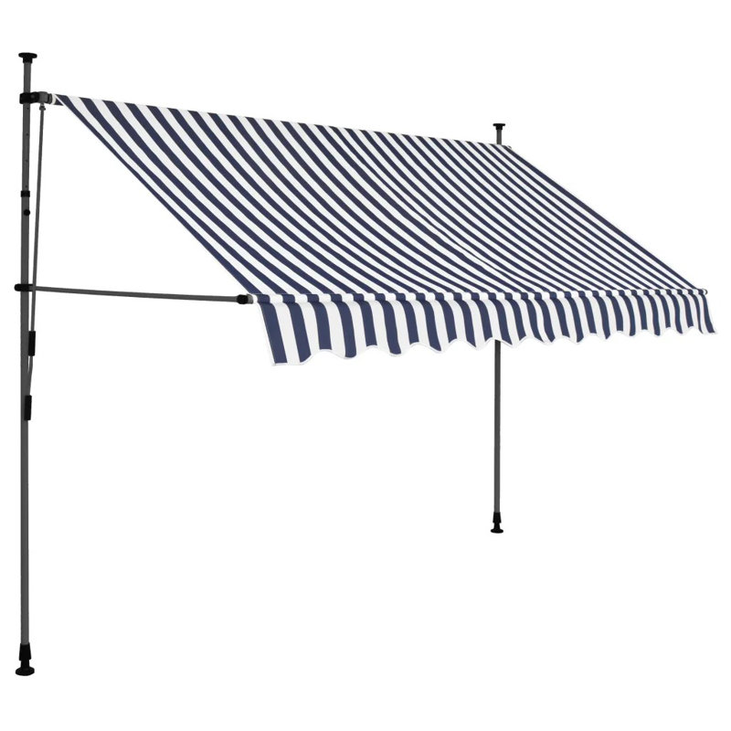 Dakota Fields Fabric Cover Retractable Patio Awning, Blue/White, 2.5m W x 1.2m D