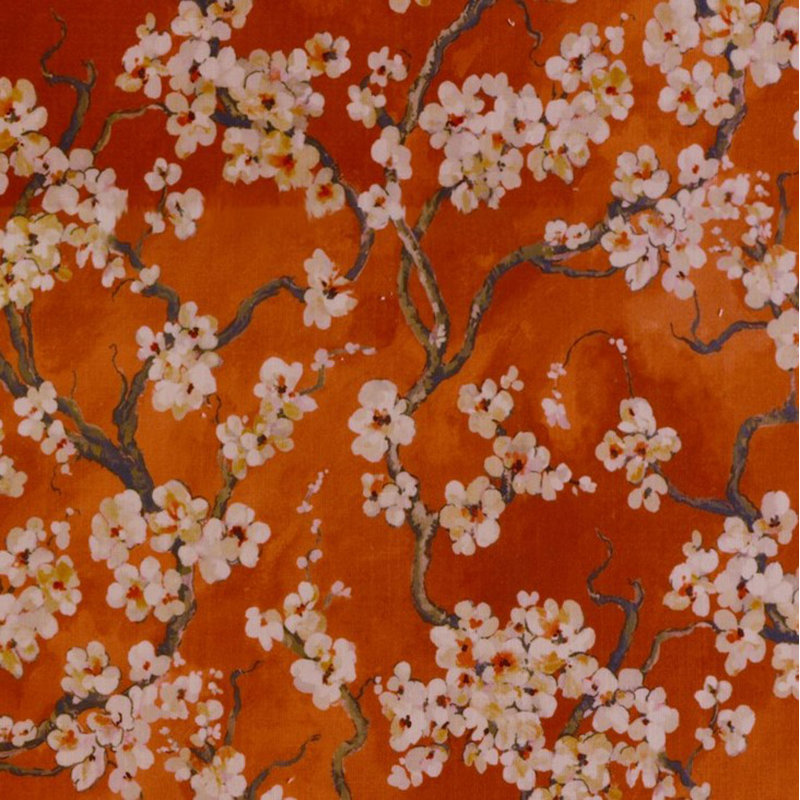 Fleurs de cerisier de jardin Plutus imprimées sur un polyester d'aspect lin. Coussin Luxury, Kaki, 18 po x 18 po