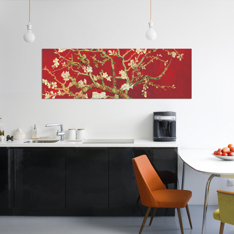 «Almond Blossom On Red» par Vincent Van Gogh - reproduction d'art sur toile, H 12 po x l 36 po x P 1,5 po, Toile tendue